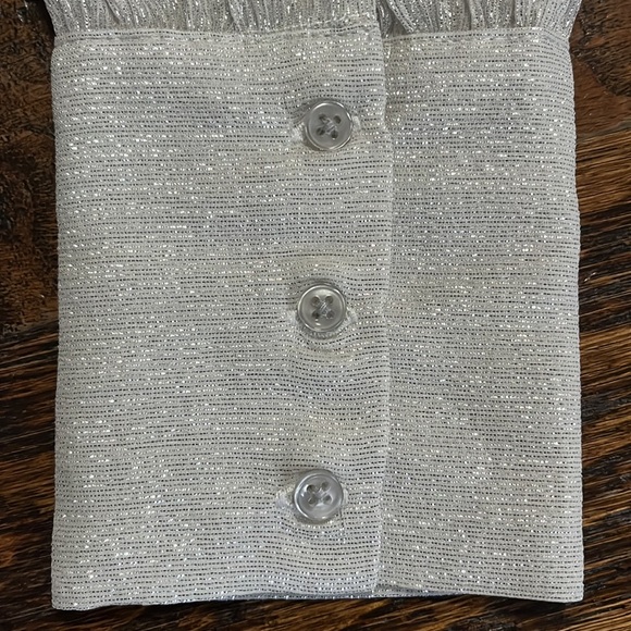 7 For All Mankind Silk Metallic V-Neck Peplum Blouse Women’s Size XS - Picture 8 of 12